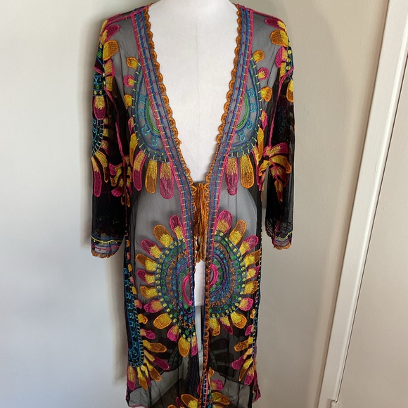 RACHEL Rachel Roy Colorful Sheer Kimono Swim Cover Up One Size Beach - Picture 2 of 10